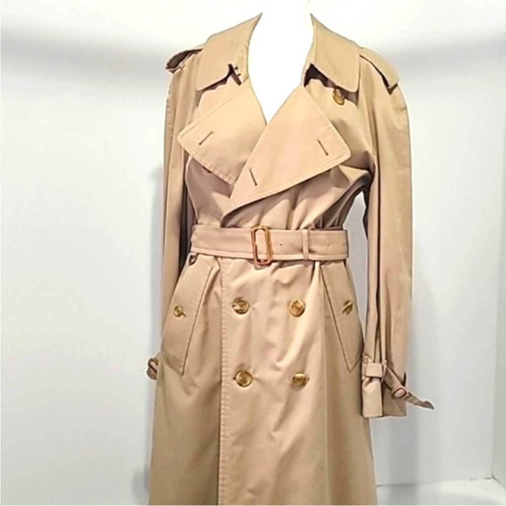 VTG Burberry Trench Coat Sz 48R Long Old Money 80s/90s Classic Double Breasted - Picture 4 of 16
